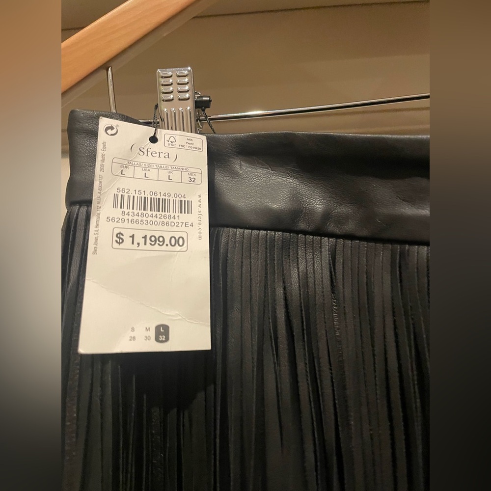 Brand new with tags SFERRA faux leather Black Fringe Skirt - Picture 4 of 7